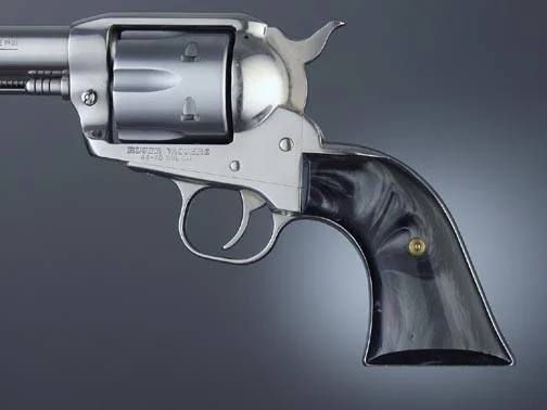 Hogue Ruger Blackhawk/Vaquero Black Pearl Cowboy Panels, right-side view installed on a revolver