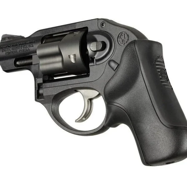 Hogue Inc. Ruger LCR Bantam Boot Tamer Cushion Grip, black, right-side view mounted on revolver