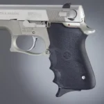 Hogue S&W 6906 Shorty 40 Rubber Grips, black, right-side view installed with finger grooves