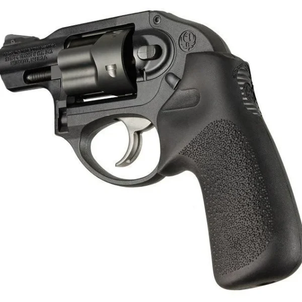 Hogue Ruger LCR/LCRx Tamer Cushion Grip, black textured grip mounted on a revolver