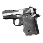 Hogue Rubber Handgun Grips with Finger Grooves, slate grey grip mounted on pistol, side view