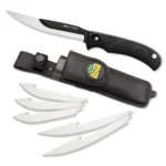 Outdoor Edge RazorMax black fixed knife with sheath and six silver replacement blades