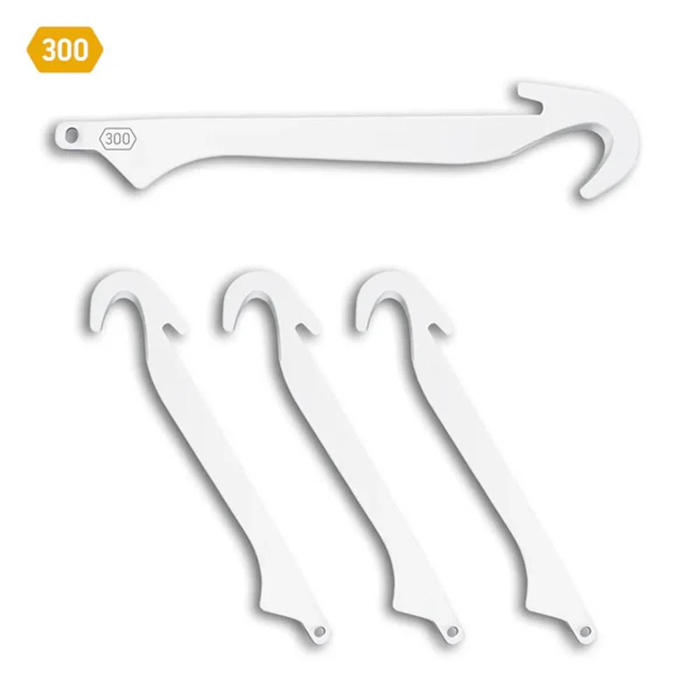 primary-40555 Outdoor Edge 3.0'' Gutting Blade Pack 4/ct, silver hooked blades shown individually and grouped