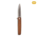 Outdoor Edge Peleus, open folding knife with silver clip-point blade and brown wood handle