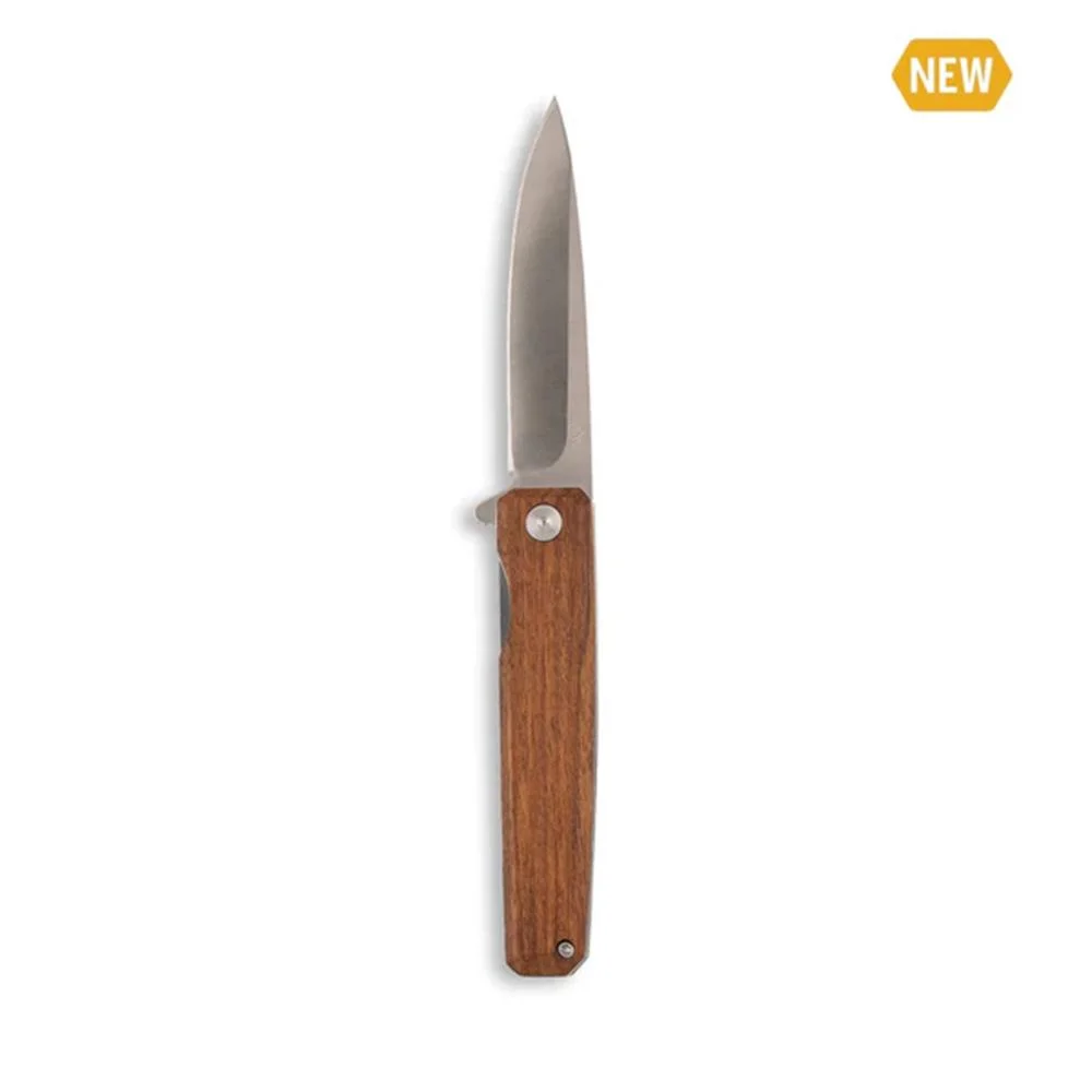 primary-40561 Outdoor Edge Peleus, open folding knife with silver clip-point blade and brown wood handle