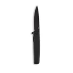 Outdoor Edge Peleus black folding knife, right side with open clip point blade and flipper