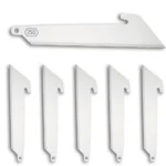 Outdoor Edge 2-1/2" Utility Blade Pack Stainless 6/ct, six silver hooked utility blades laid out