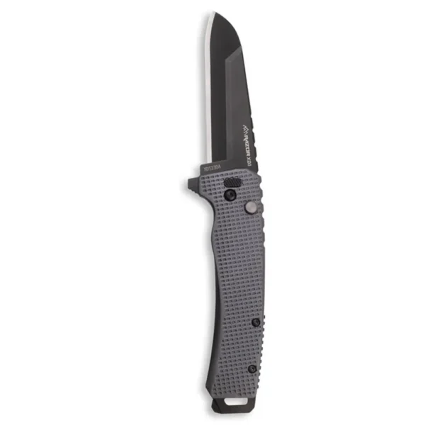 Outdoor Edge Razor XD3 charcoal folding knife, right side with open black sheepsfoot blade