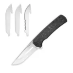 Outdoor Edge Razor VX5 black folding knife with open silver blade and three replacement blades