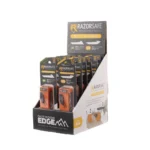 Outdoor Edge RazorSafe Blade Dispenser Display, front view with orange dispensers in retail packages