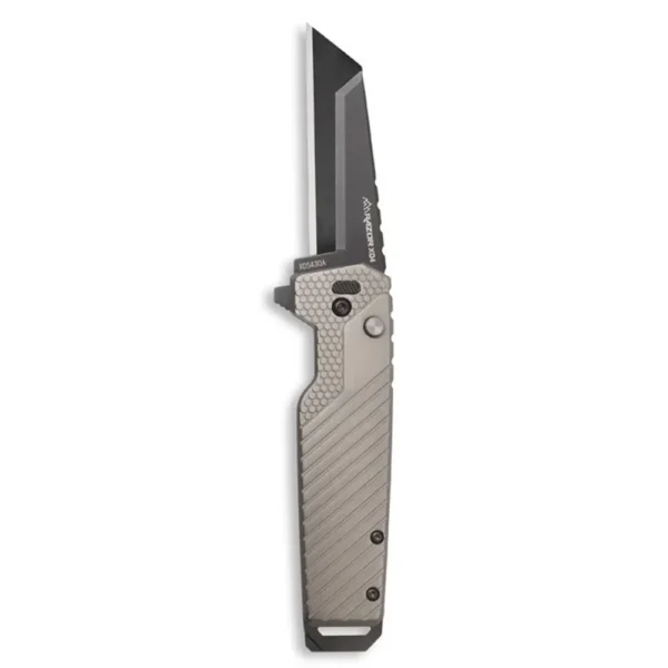 Outdoor Edge Razor XD4 gray folding knife, right side with open black sheepsfoot blade