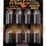 J-Ron Inc. Harvester Muzzleloading Scorpion PT Gold bullets, front view in clear blister pack