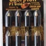 J-Ron Harvester Scorpion PT Gold, black and gold-tipped bullets in clear blister packaging