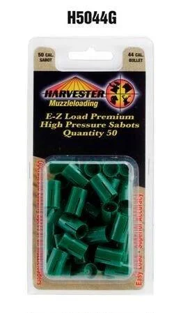 J-Ron Inc. Harvester Muzzleloading Premium High Pressure Sabots, green sabots in clear blister pack