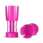 J-Ron Inc. Claybuster Shotshell Wads, bright pink plastic wads shown upright and on their sides