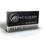 Weatherby Select Hornady Interlock Rifle Ammunition, black and silver box in angled view