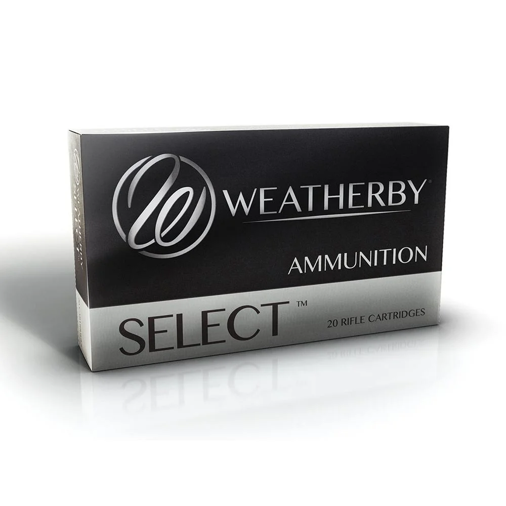 primary-40654 Weatherby Select Hornady Interlock Rifle Ammunition, black and silver box in angled view