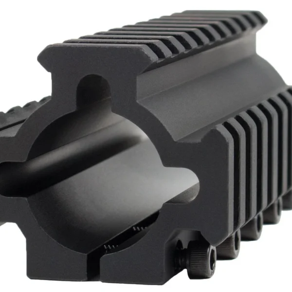 TacStar Shotgun Rail Mount - Short in black, angled view with top and side rails