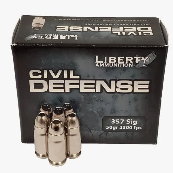 Liberty Ammunition Civil Defense .357 SIG 50GR Copper Mono Frag HP Lead Free 20RD