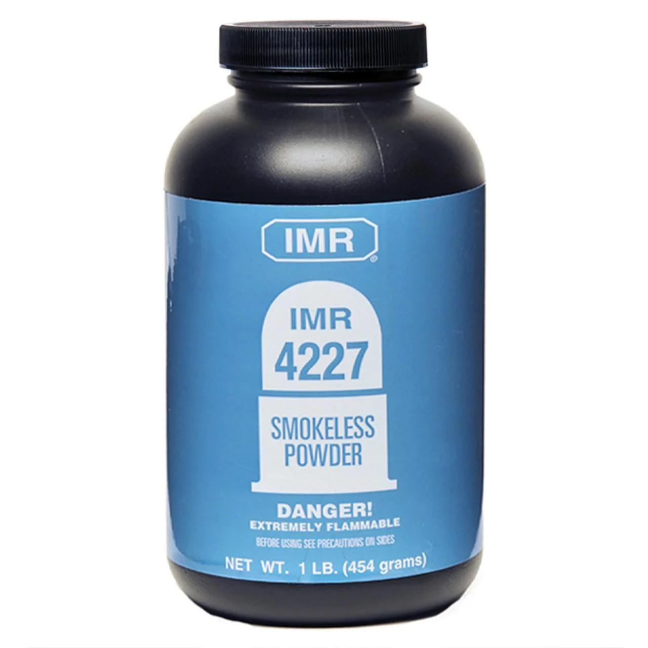primary-40754 IMR Powder 4227 Rifle Powder, front view of black bottle with blue IMR 4227 label