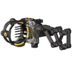 Trophy Ridge React H5 black crossbow sight, side view with five pins and adjustment arms