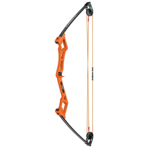 Bear Archery Traditional Youth Bow Apprentice RH, orange side view with black limbs and bowstring