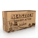 Magtech Cowboy Action Ammunition, tan box in front angled view with western graphics