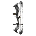 Bear Archery Legit Maxx RTH compound bow, black right-side view with sight, rest and quiver