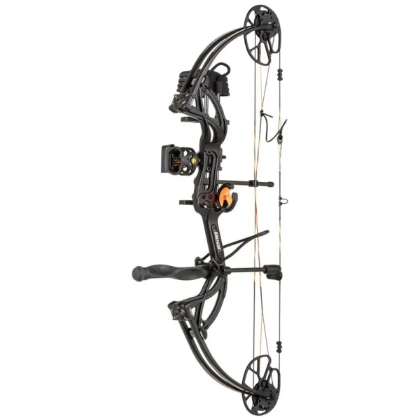 Bear Archery Royale RTH Youth Compound Bow in Shadow finish, right-side view with sight and rest