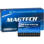 Magtech Large Rifle Primer 9� MIL-STD, blue box and open primer tray viewed from front