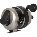Bear Archery Cajun Reclaim Bowfishing Reel, silver and black reel in angled side view