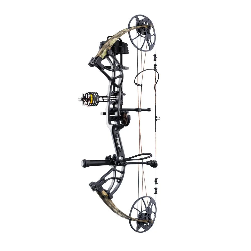 primary-40845 Bear Archery Cruzer G4 RTH Compound Bow, full side view with camouflage limbs and black accessories
