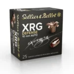 Sellier & Bellot XRG Defense Handgun Ammunition, black retail box in front angled view