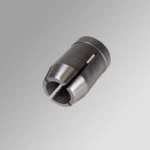 Forster Products Collet #308, silver cylindrical slotted collet in angled view