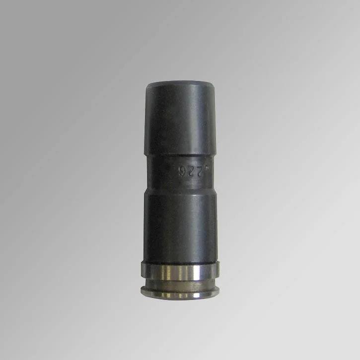 primary-40958 Forster Belted & Rimmed Headspace Gage, dark metal cylindrical front view with brass-toned base