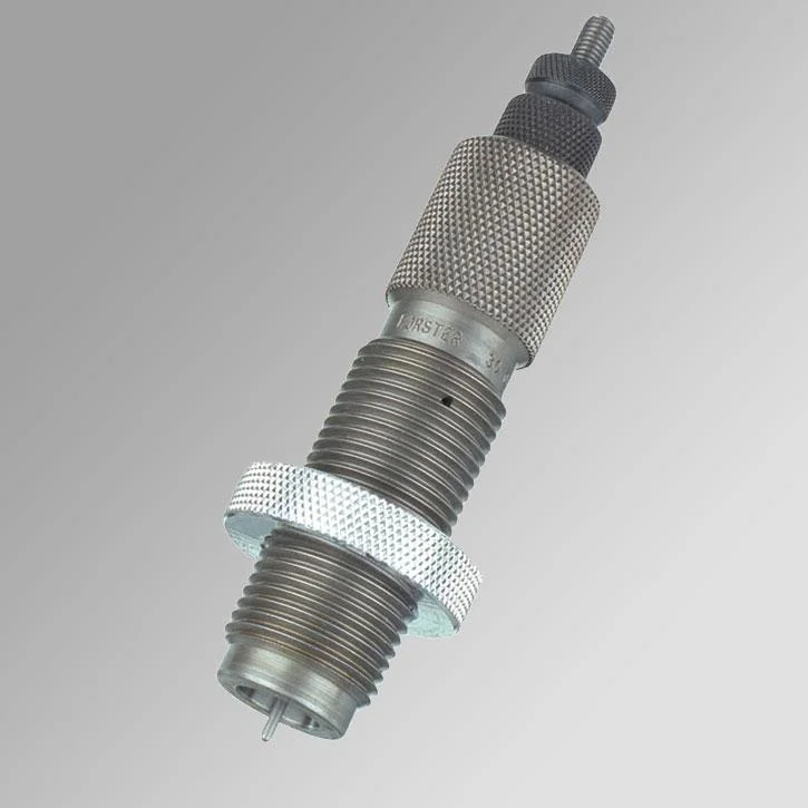 primary-40998 Forster Full Length Sizing Die 8.6 Blackout, silver angled view with threaded body and knurled rings