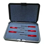 Forster Neck Tension Gage Kit, six red-handled gauges in an open black foam-lined case