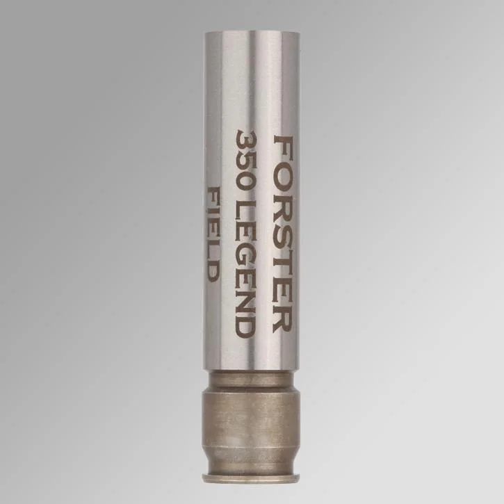 primary-41054 Forster Headspace Gage 350 Legend No Go silver cylindrical gauge, upright view