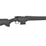 HOWA MINI ACT black bolt-action rifle, right-side view with heavy barrel and black stock