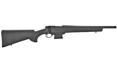 HOWA MINI ACT black bolt-action rifle, right-side view with heavy barrel and black stock