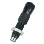 Forster Products MICRO SEATER DIE FOR 6MM DASHER ULTRA, angled view with black micrometer top