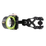 Pure Archery Group Black Gold Flash Point Rush 5 Pin Scope, side view with green scope ring