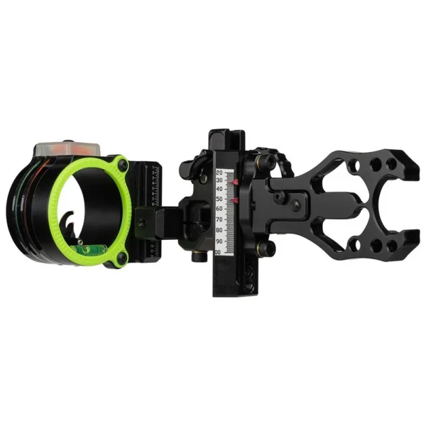 Pure Archery Group Black Gold Ascent Mountain Lite HD sight, black with green scope ring
