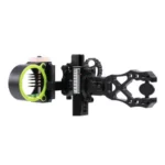 Black Gold Ascent Verdict, black archery sight with green-ringed five-pin scope, side view