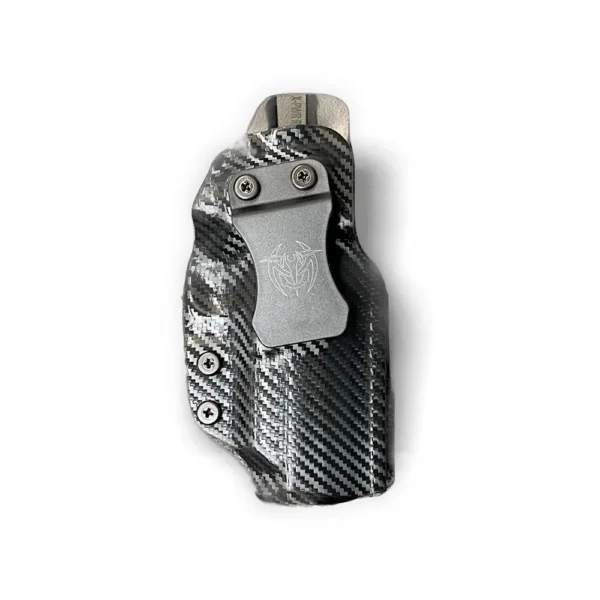 Fusion Firearms UM Tactical Qualifier IWB/OWB Holster, black front view with belt clip