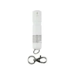 SABRE MIGHTY DISCREET SPRAY white cylindrical canister with silver key clip