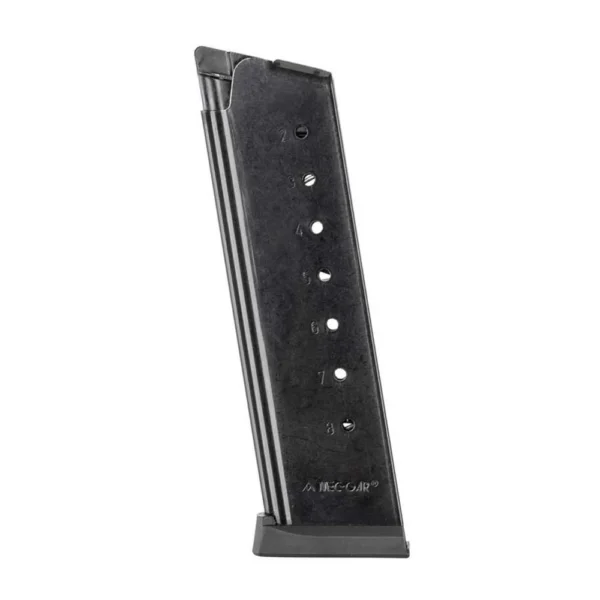 Magnum Research Desert Eagle 1911 black handgun magazine, angled side view with witness holes