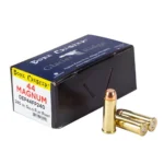 Magnum Research Desert Eagles Bone Crusher, black ammunition box with four brass cartridges
