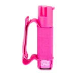 SABRE THE RUNNER PEPPER GEL pink canister, front three-quarter view with hand strap