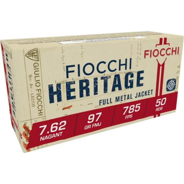 Fiocchi Ammunition Fiocchi Heritage Handgun Ammunition 7.62 Nagant 97 gr FMJ 1082 fps 50/ct